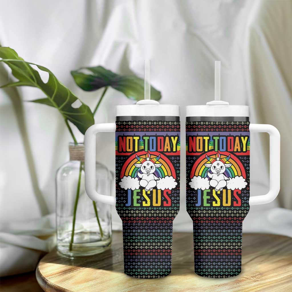 LGBT Not Today Jesus Tumbler With Handle Rainbow Christmas DT04 - Wonder Print Shop