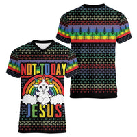 LGBT Not Today Jesus Women V-Neck T-Shirt Rainbow Christmas DT04 - Wonder Print Shop
