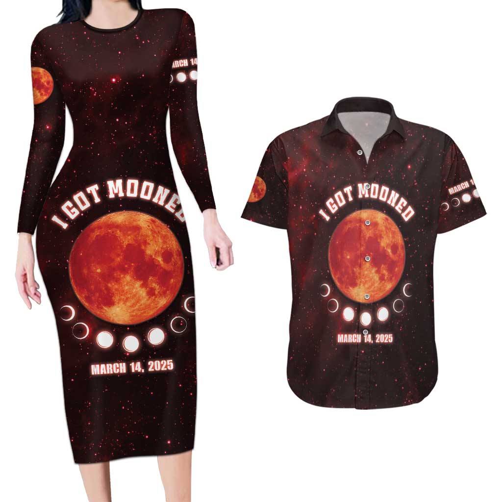 Blood Moon 2025 Couples Matching Long Sleeve Bodycon Dress and Hawaiian Shirt Total Lunar Eclipse