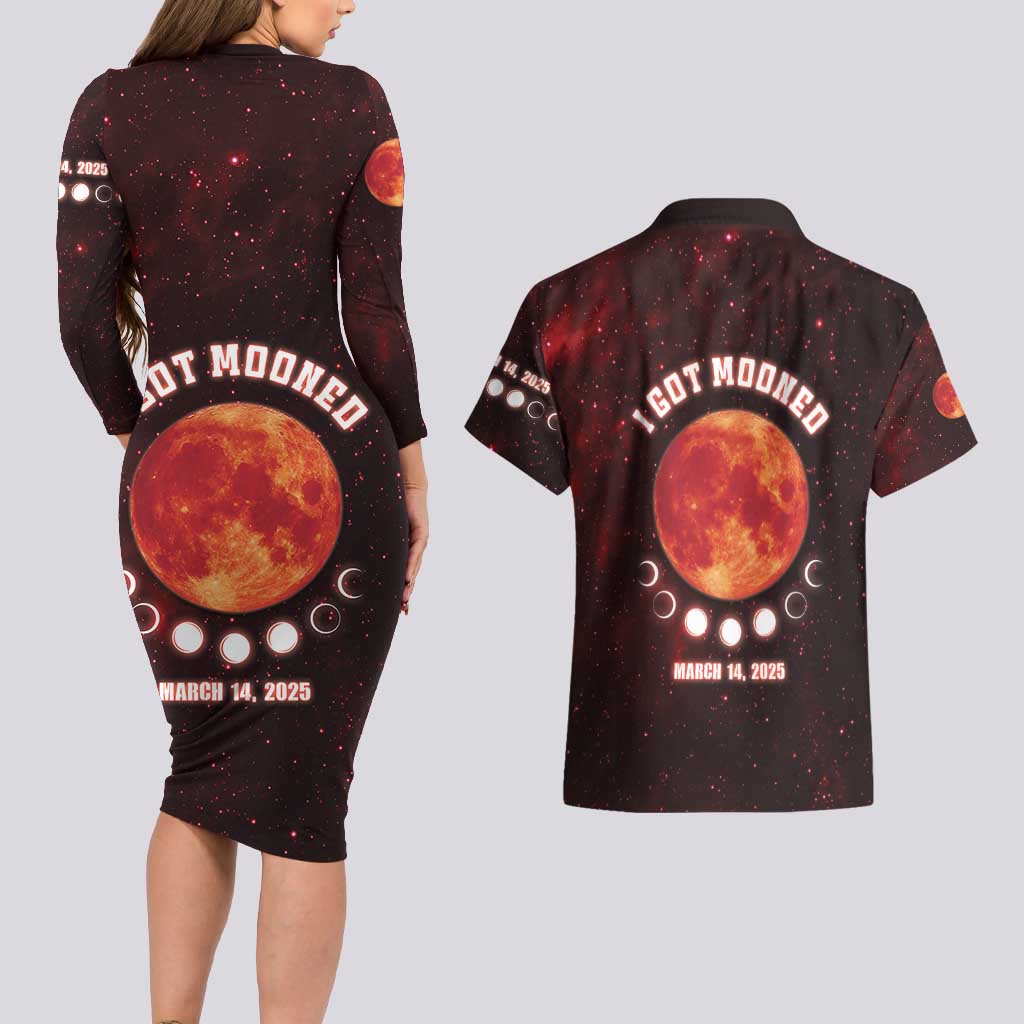 Blood Moon 2025 Couples Matching Long Sleeve Bodycon Dress and Hawaiian Shirt Total Lunar Eclipse
