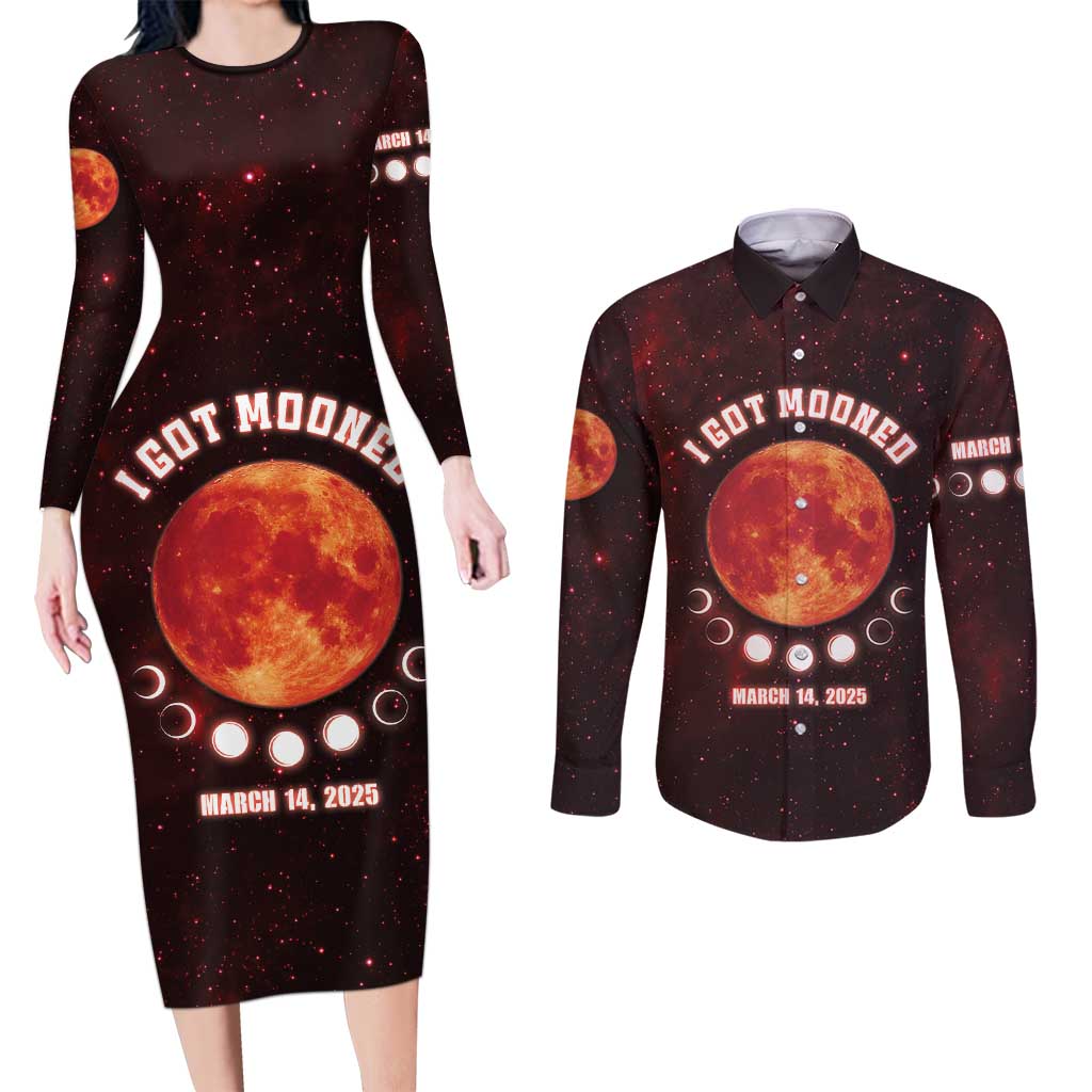 Blood Moon 2025 Couples Matching Long Sleeve Bodycon Dress and Long Sleeve Button Shirt Total Lunar Eclipse