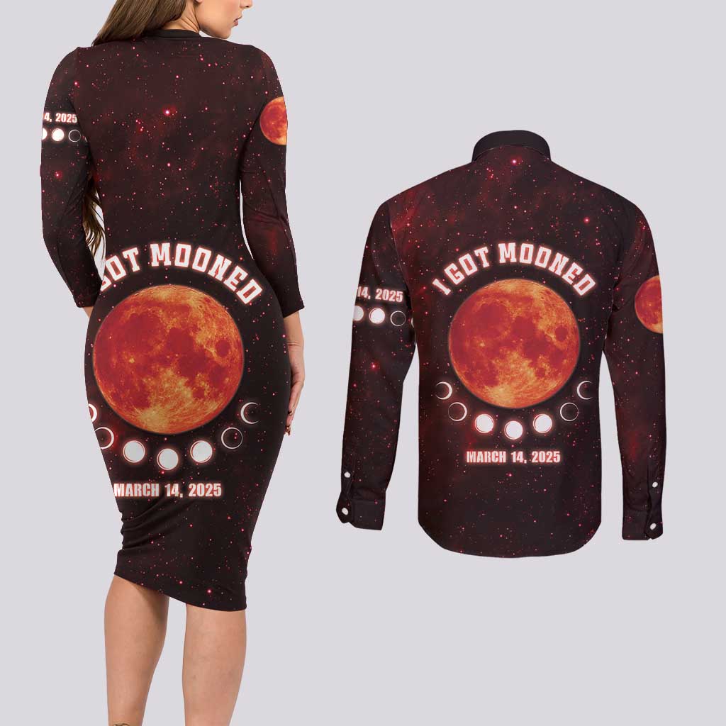 Blood Moon 2025 Couples Matching Long Sleeve Bodycon Dress and Long Sleeve Button Shirt Total Lunar Eclipse