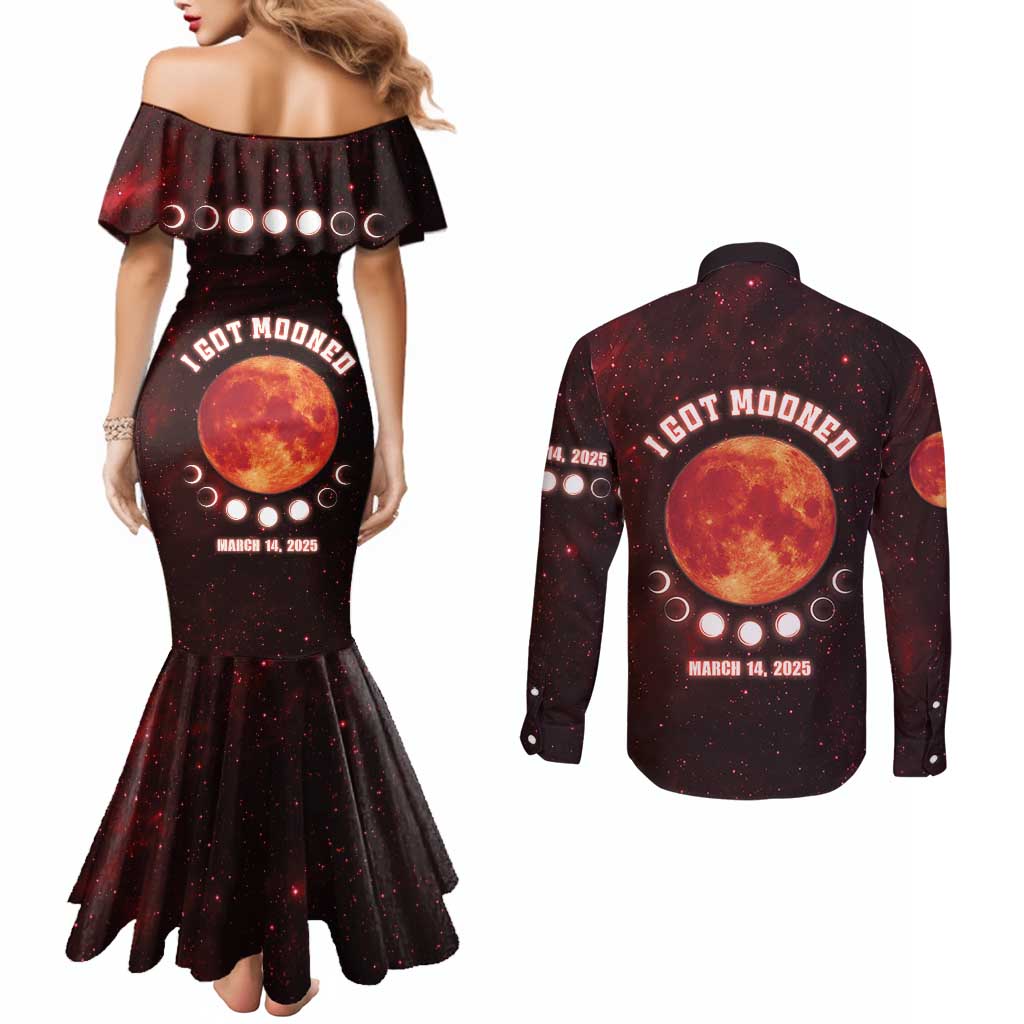 Blood Moon 2025 Couples Matching Mermaid Dress and Long Sleeve Button Shirt Total Lunar Eclipse