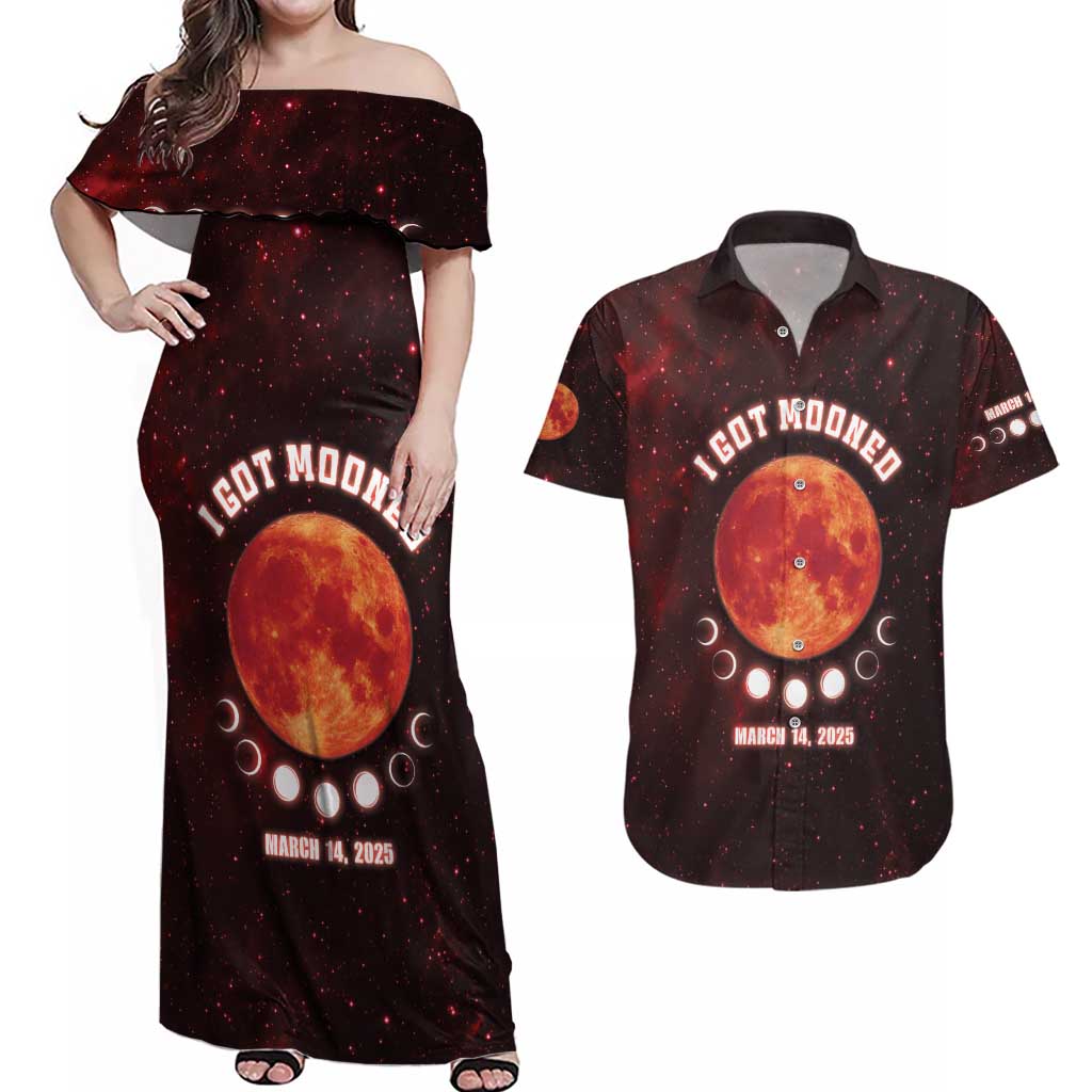 Blood Moon 2025 Couples Matching Off Shoulder Maxi Dress and Hawaiian Shirt Total Lunar Eclipse