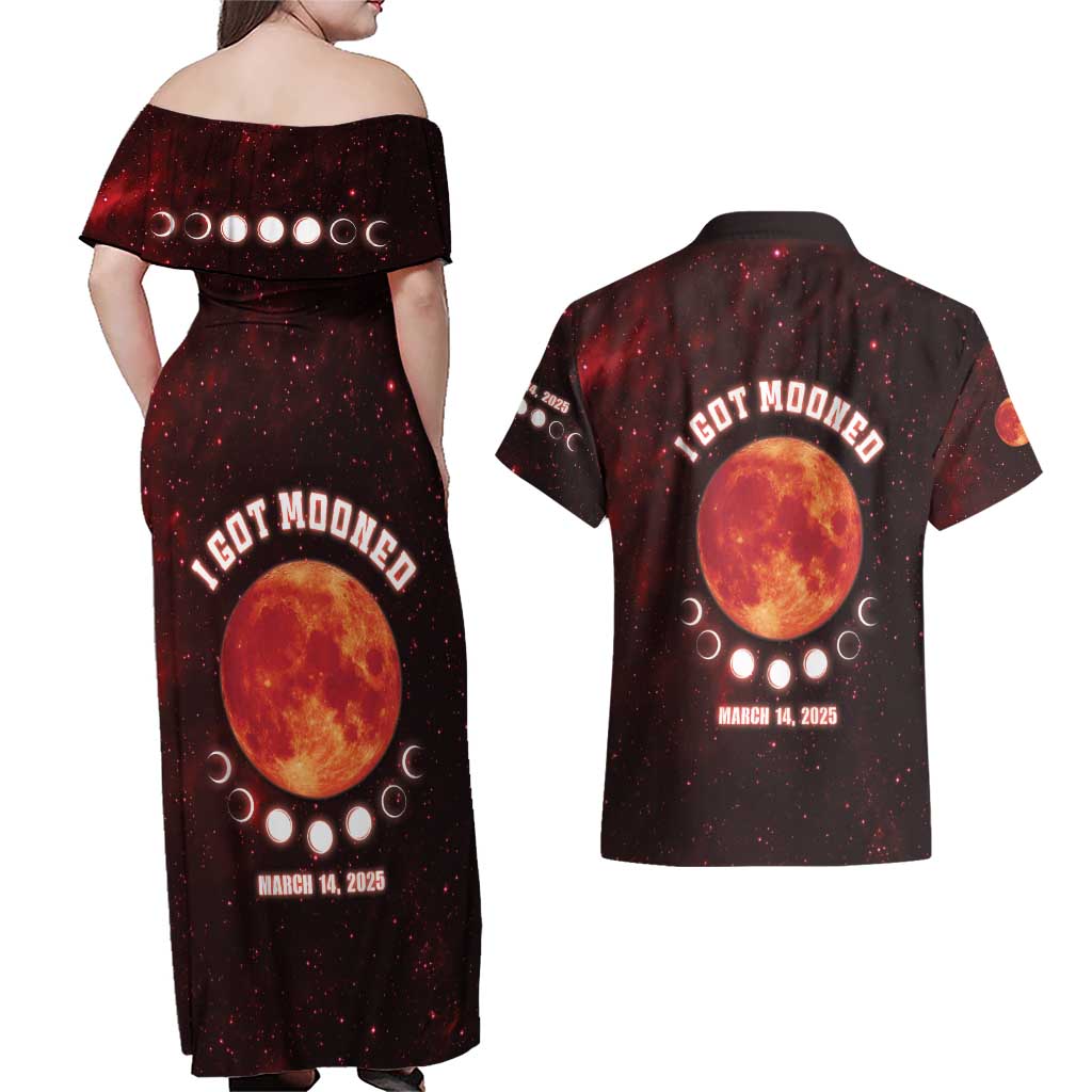 Blood Moon 2025 Couples Matching Off Shoulder Maxi Dress and Hawaiian Shirt Total Lunar Eclipse