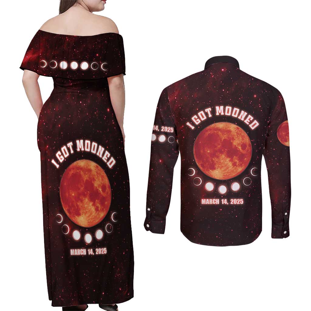 Blood Moon 2025 Couples Matching Off Shoulder Maxi Dress and Long Sleeve Button Shirt Total Lunar Eclipse