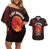 Blood Moon 2025 Couples Matching Off Shoulder Short Dress and Hawaiian Shirt Total Lunar Eclipse