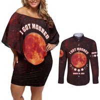Blood Moon 2025 Couples Matching Off Shoulder Short Dress and Long Sleeve Button Shirt Total Lunar Eclipse