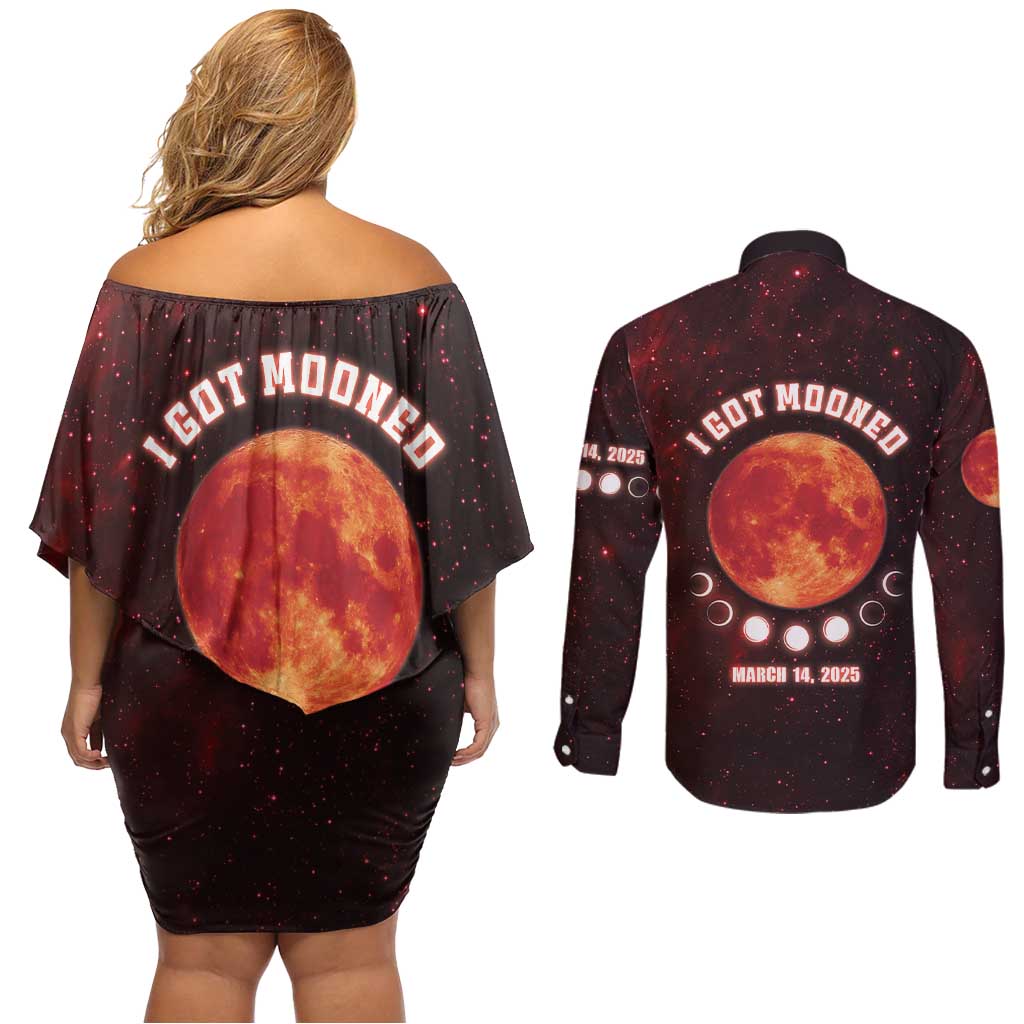 Blood Moon 2025 Couples Matching Off Shoulder Short Dress and Long Sleeve Button Shirt Total Lunar Eclipse