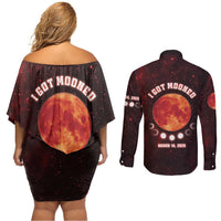 Blood Moon 2025 Couples Matching Off Shoulder Short Dress and Long Sleeve Button Shirt Total Lunar Eclipse
