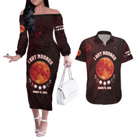 Blood Moon 2025 Couples Matching Off The Shoulder Long Sleeve Dress and Hawaiian Shirt Total Lunar Eclipse