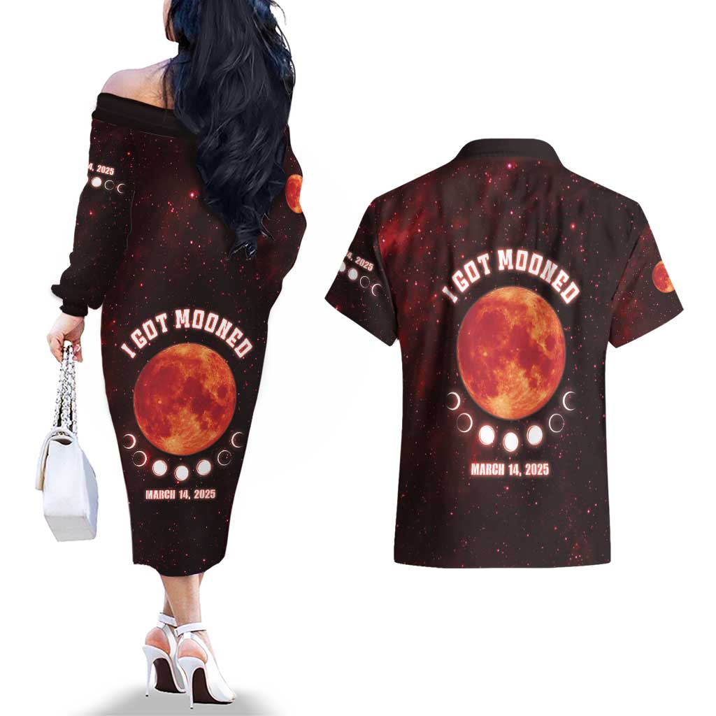 Blood Moon 2025 Couples Matching Off The Shoulder Long Sleeve Dress and Hawaiian Shirt Total Lunar Eclipse