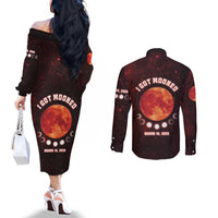 Blood Moon 2025 Couples Matching Off The Shoulder Long Sleeve Dress and Long Sleeve Button Shirt Total Lunar Eclipse