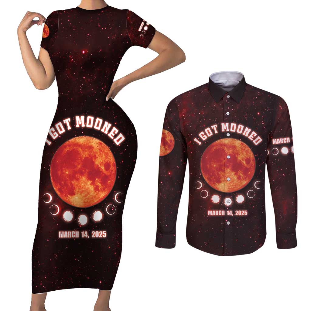Blood Moon 2025 Couples Matching Short Sleeve Bodycon Dress and Long Sleeve Button Shirt Total Lunar Eclipse