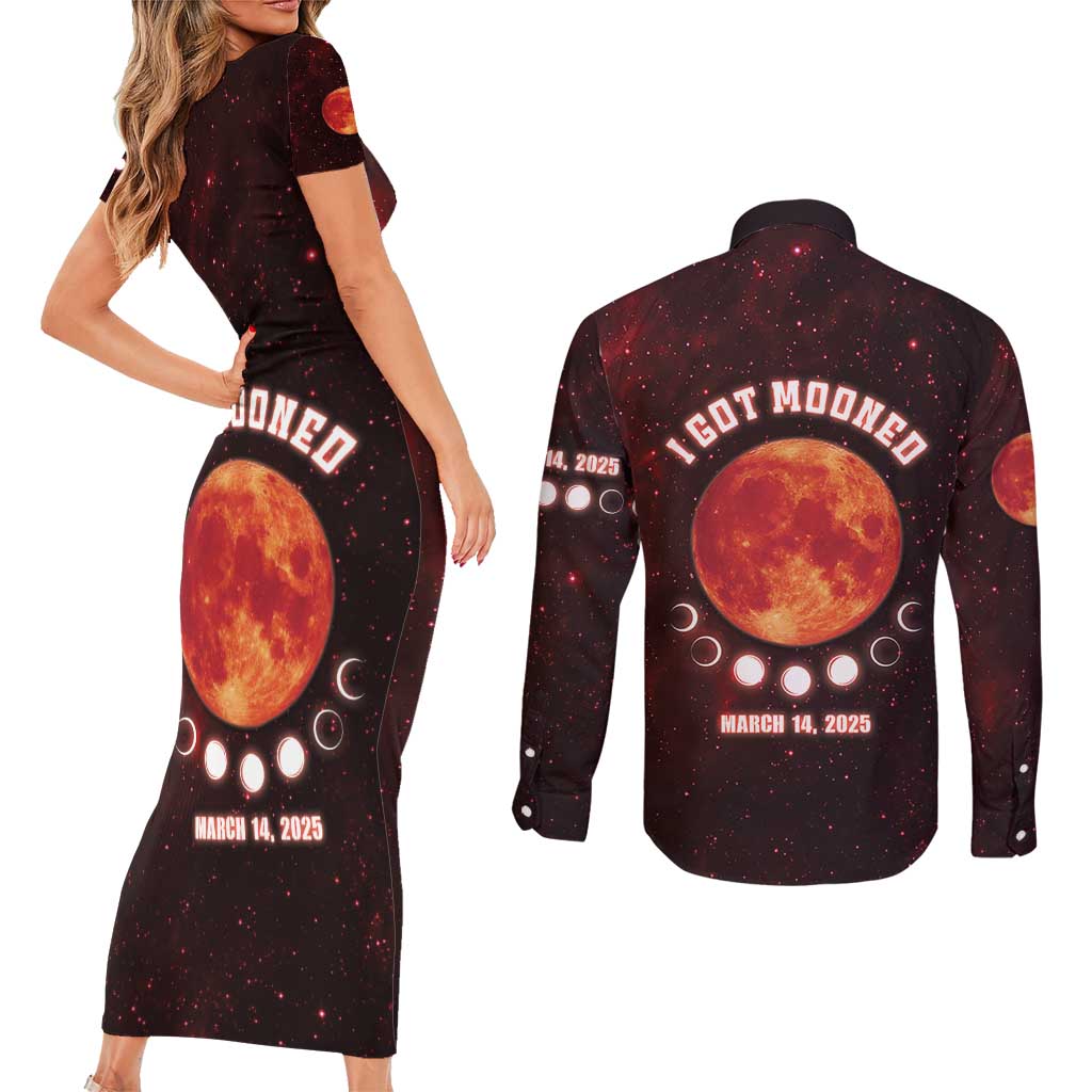 Blood Moon 2025 Couples Matching Short Sleeve Bodycon Dress and Long Sleeve Button Shirt Total Lunar Eclipse