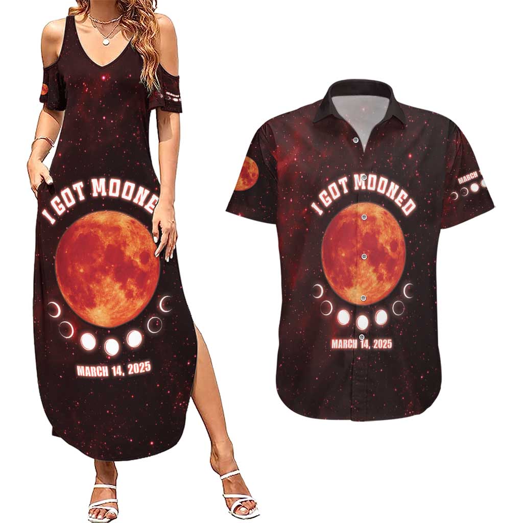 Blood Moon 2025 Couples Matching Summer Maxi Dress and Hawaiian Shirt Total Lunar Eclipse