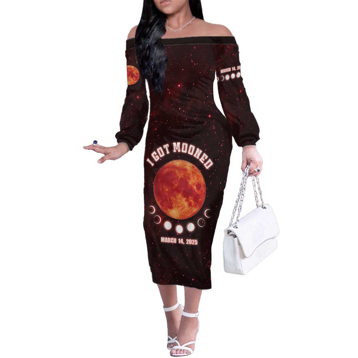 Blood Moon 2025 Family Matching Off The Shoulder Long Sleeve Dress and Hawaiian Shirt Total Lunar Eclipse