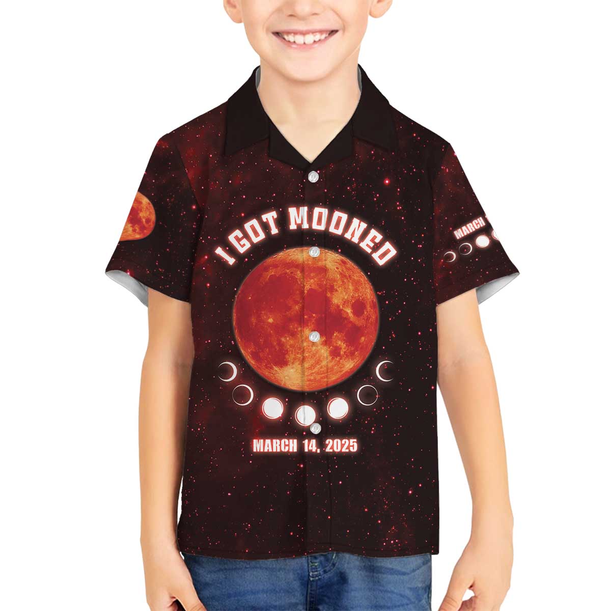 Blood Moon 2025 Family Matching Off The Shoulder Long Sleeve Dress and Hawaiian Shirt Total Lunar Eclipse