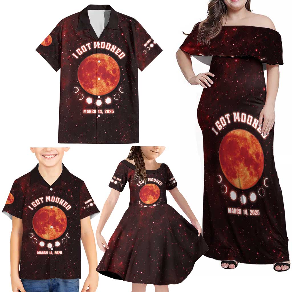 Blood Moon 2025 Family Matching Off Shoulder Maxi Dress and Hawaiian Shirt Total Lunar Eclipse