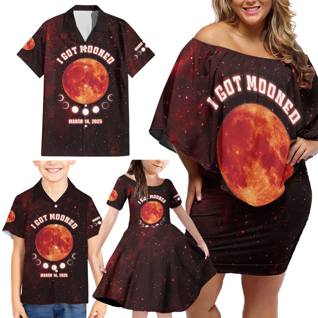 Blood Moon 2025 Family Matching Off Shoulder Short Dress and Hawaiian Shirt Total Lunar Eclipse