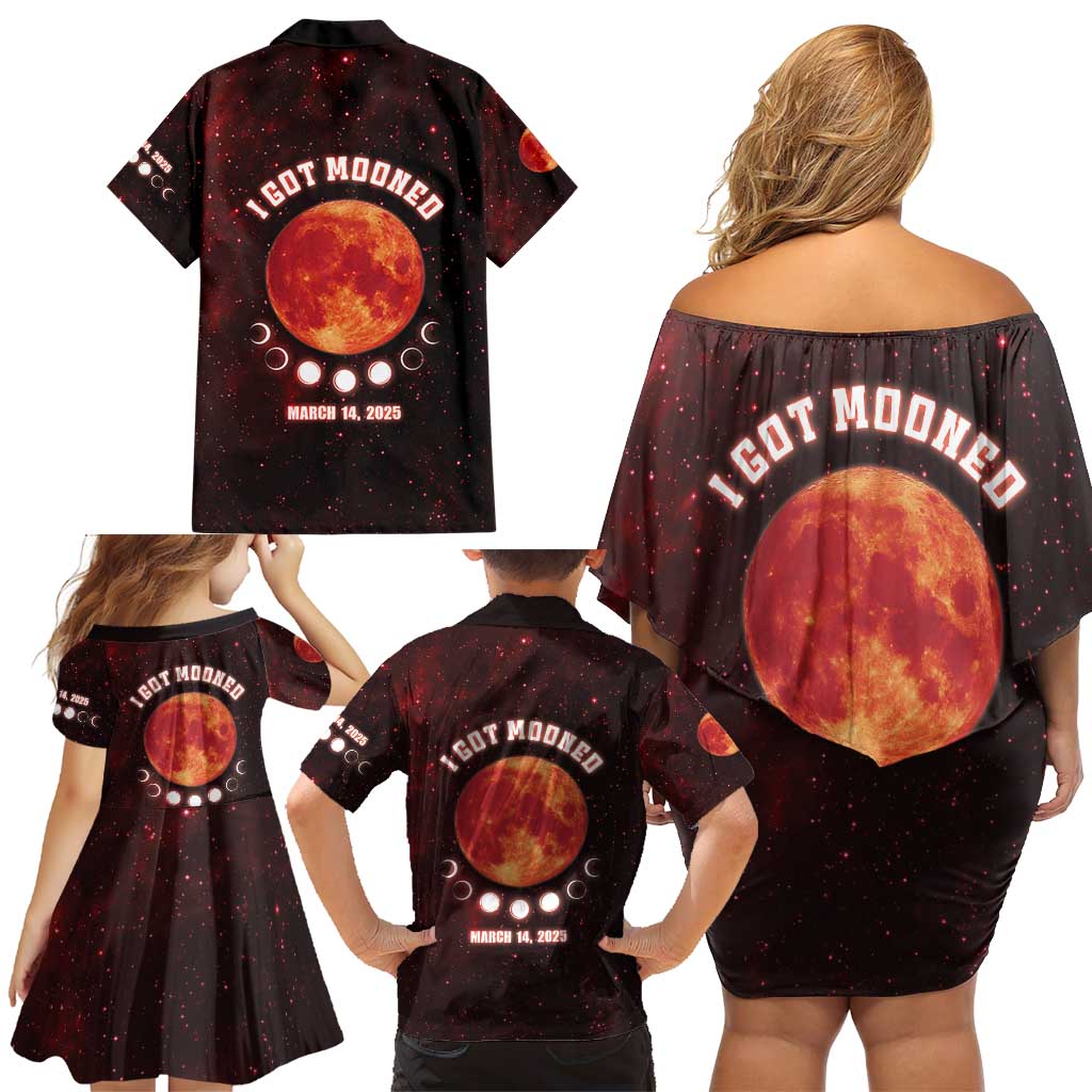Blood Moon 2025 Family Matching Off Shoulder Short Dress and Hawaiian Shirt Total Lunar Eclipse