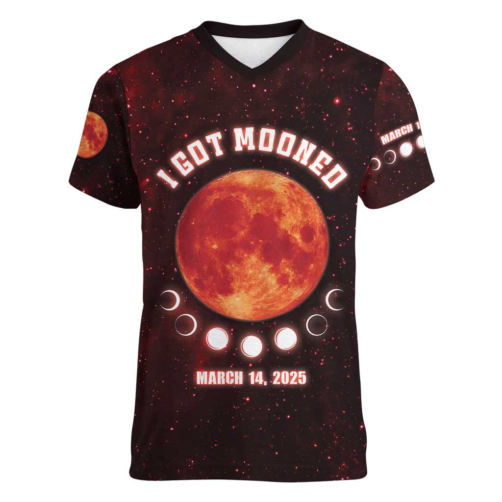 Blood Moon 2025 Women V-Neck T-Shirt Total Lunar Eclipse