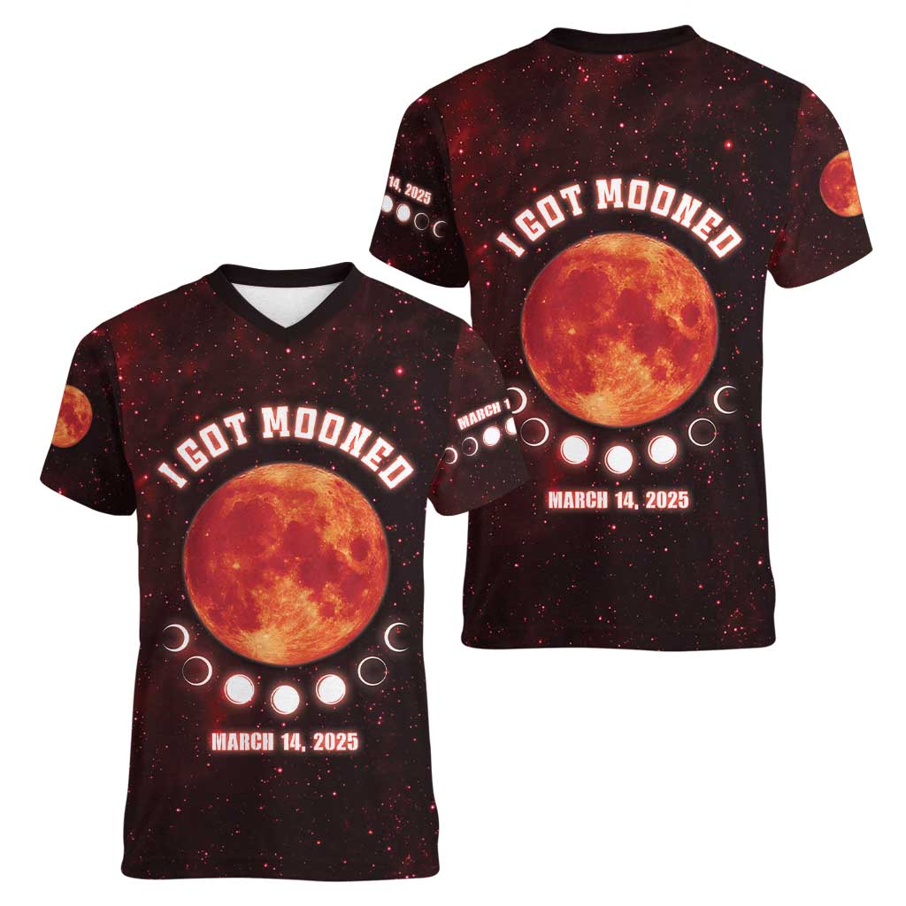 Blood Moon 2025 Women V-Neck T-Shirt Total Lunar Eclipse