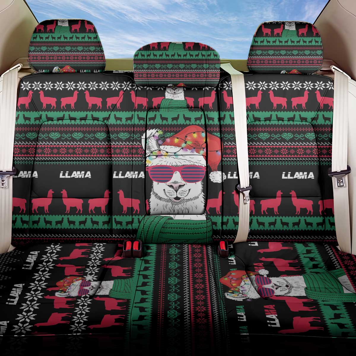 Llama Funny Back Car Seat Cover Llama Christmas DT04 - Wonder Print Shop