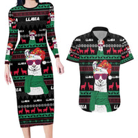 Llama Funny Couples Matching Long Sleeve Bodycon Dress and Hawaiian Shirt Llama Christmas DT04 - Wonder Print Shop