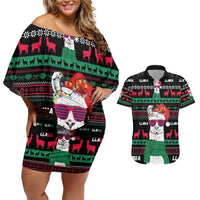 Llama Funny Couples Matching Off Shoulder Short Dress and Hawaiian Shirt Llama Christmas DT04 - Wonder Print Shop