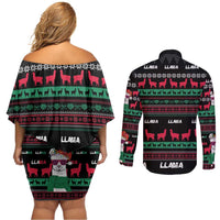 Llama Funny Couples Matching Off Shoulder Short Dress and Long Sleeve Button Shirt Llama Christmas DT04 - Wonder Print Shop