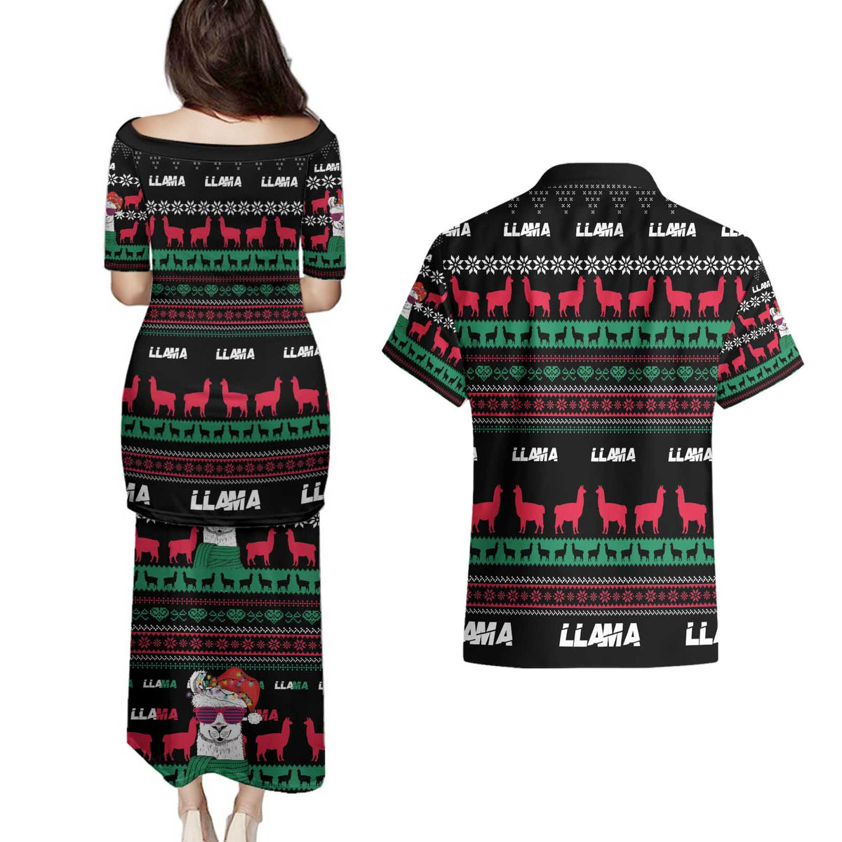 Llama Funny Couples Matching Puletasi and Hawaiian Shirt Llama Christmas DT04 - Wonder Print Shop