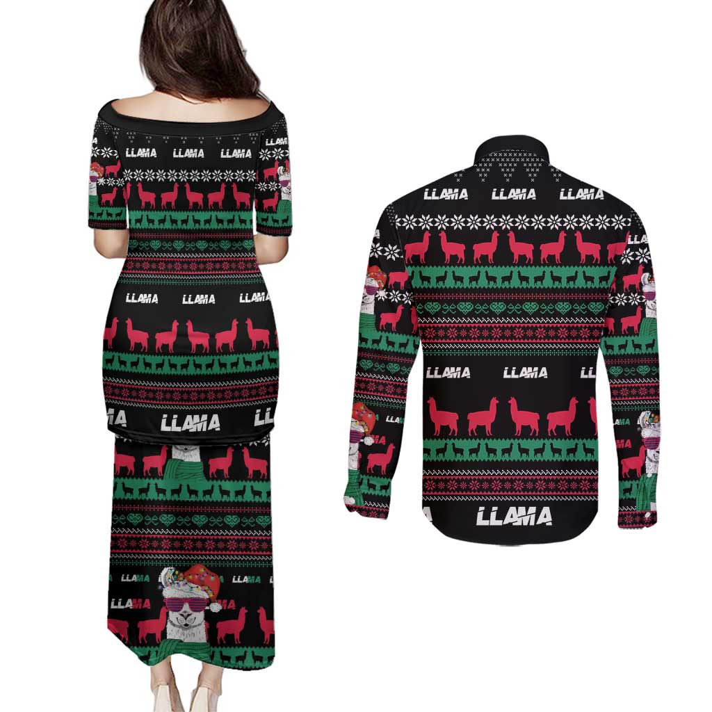 Llama Funny Couples Matching Puletasi and Long Sleeve Button Shirt Llama Christmas DT04 - Wonder Print Shop