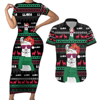 Llama Funny Couples Matching Short Sleeve Bodycon Dress and Hawaiian Shirt Llama Christmas DT04 - Wonder Print Shop