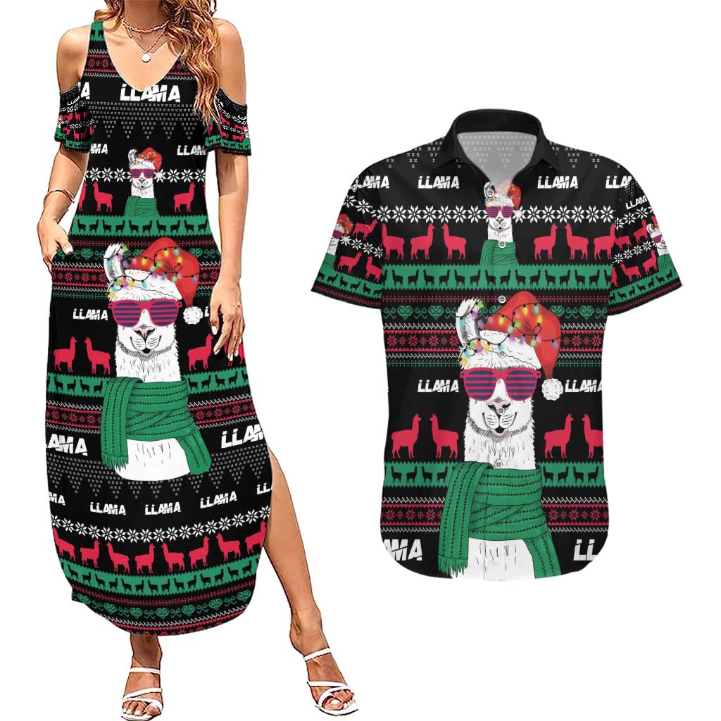 Llama Funny Couples Matching Summer Maxi Dress and Hawaiian Shirt Llama Christmas DT04 - Wonder Print Shop