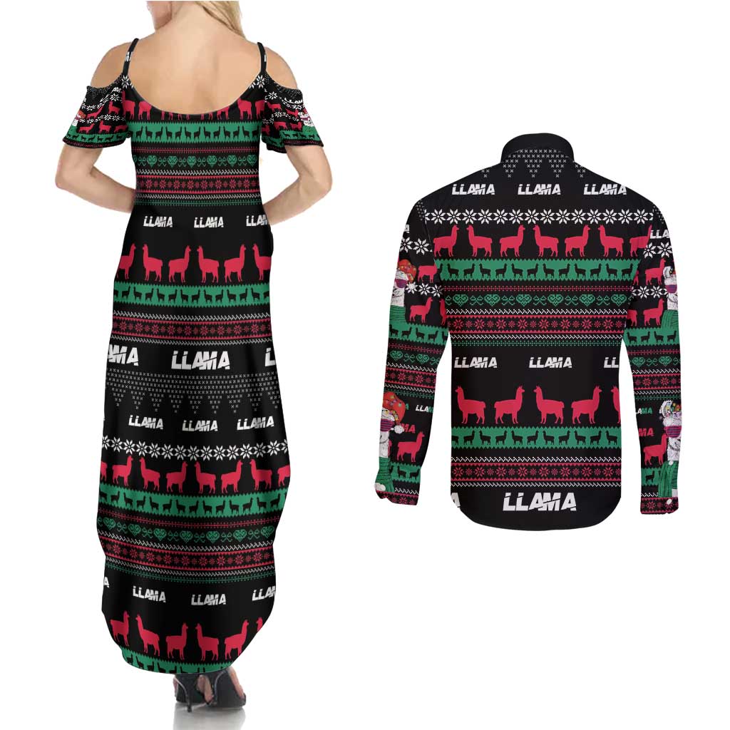 Llama Funny Couples Matching Summer Maxi Dress and Long Sleeve Button Shirt Llama Christmas DT04 - Wonder Print Shop