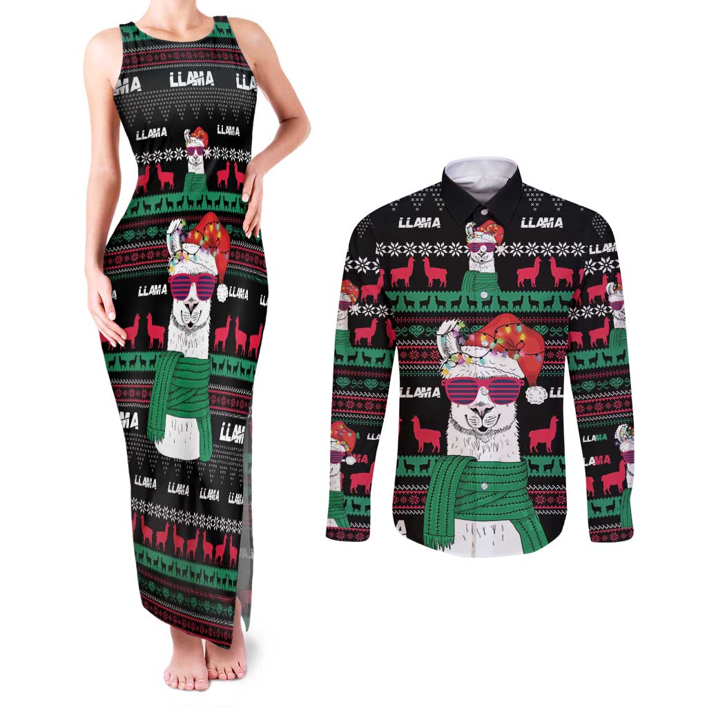 Llama Funny Couples Matching Tank Maxi Dress and Long Sleeve Button Shirt Llama Christmas DT04 - Wonder Print Shop