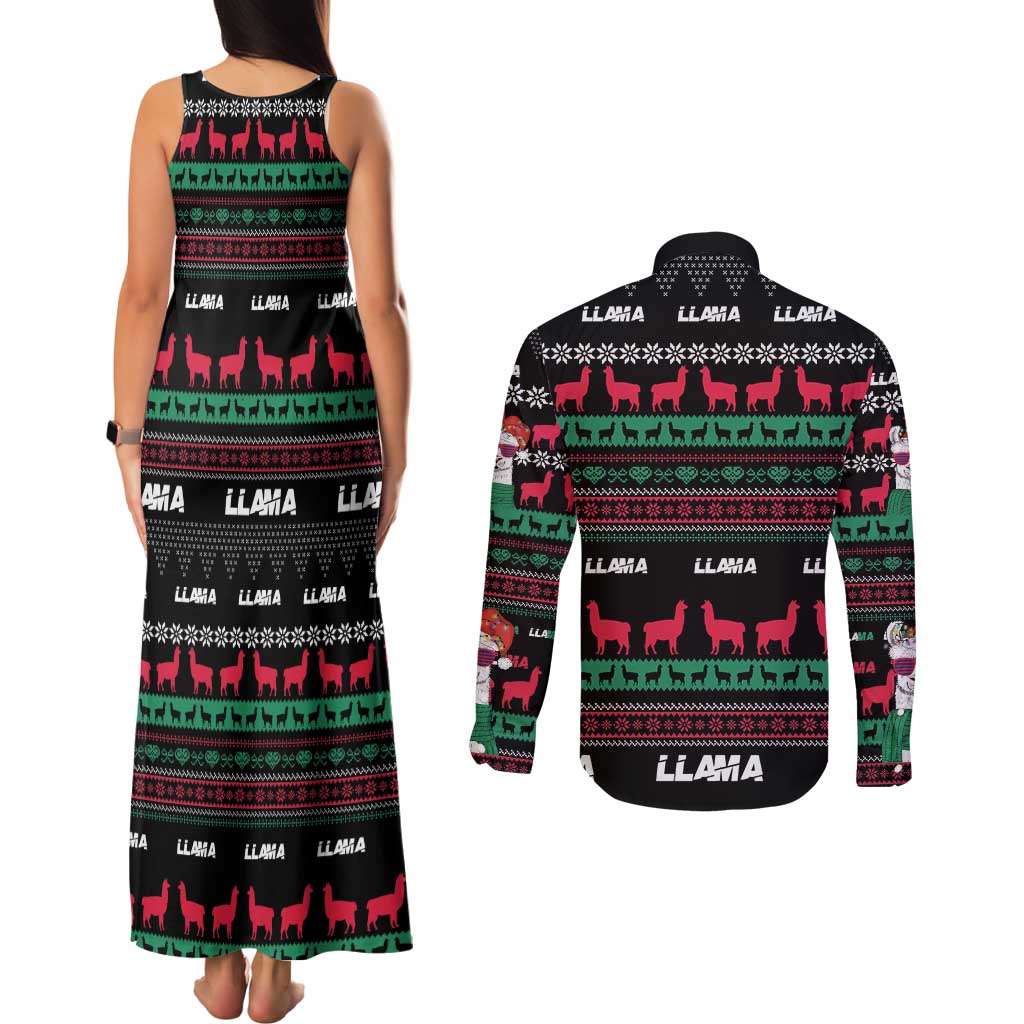 Llama Funny Couples Matching Tank Maxi Dress and Long Sleeve Button Shirt Llama Christmas DT04 - Wonder Print Shop