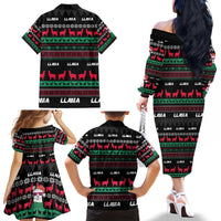 Llama Funny Family Matching Off The Shoulder Long Sleeve Dress and Hawaiian Shirt Llama Christmas DT04 - Wonder Print Shop