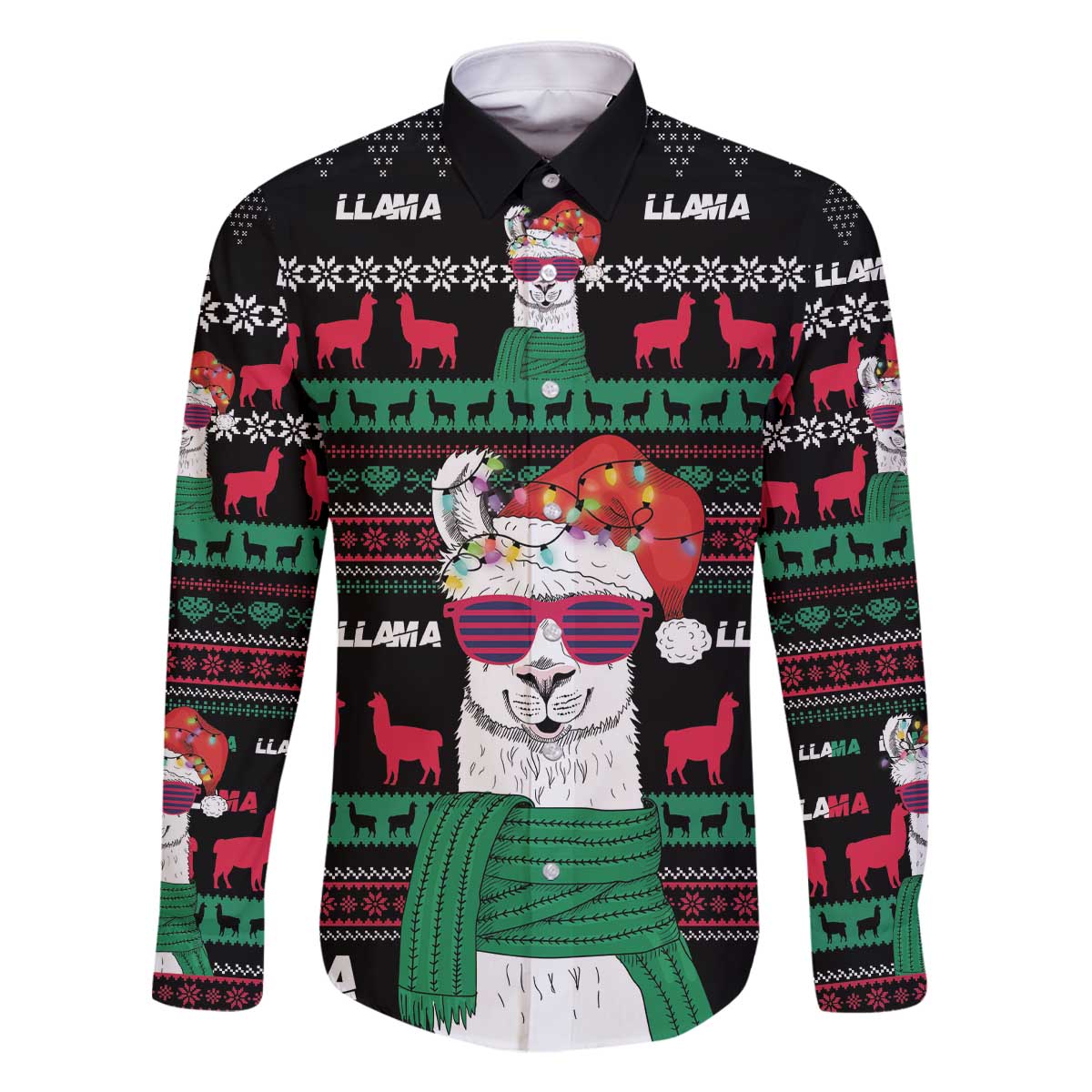 Llama Funny Family Matching Off The Shoulder Long Sleeve Dress and Hawaiian Shirt Llama Christmas DT04 - Wonder Print Shop