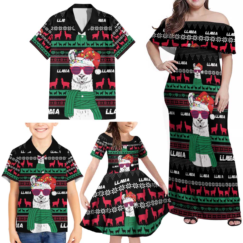 Llama Funny Family Matching Off Shoulder Maxi Dress and Hawaiian Shirt Llama Christmas DT04 - Wonder Print Shop