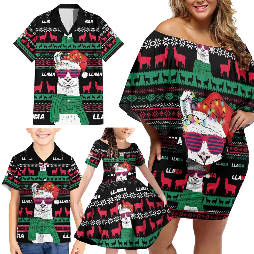 Llama Funny Family Matching Off Shoulder Short Dress and Hawaiian Shirt Llama Christmas DT04 - Wonder Print Shop