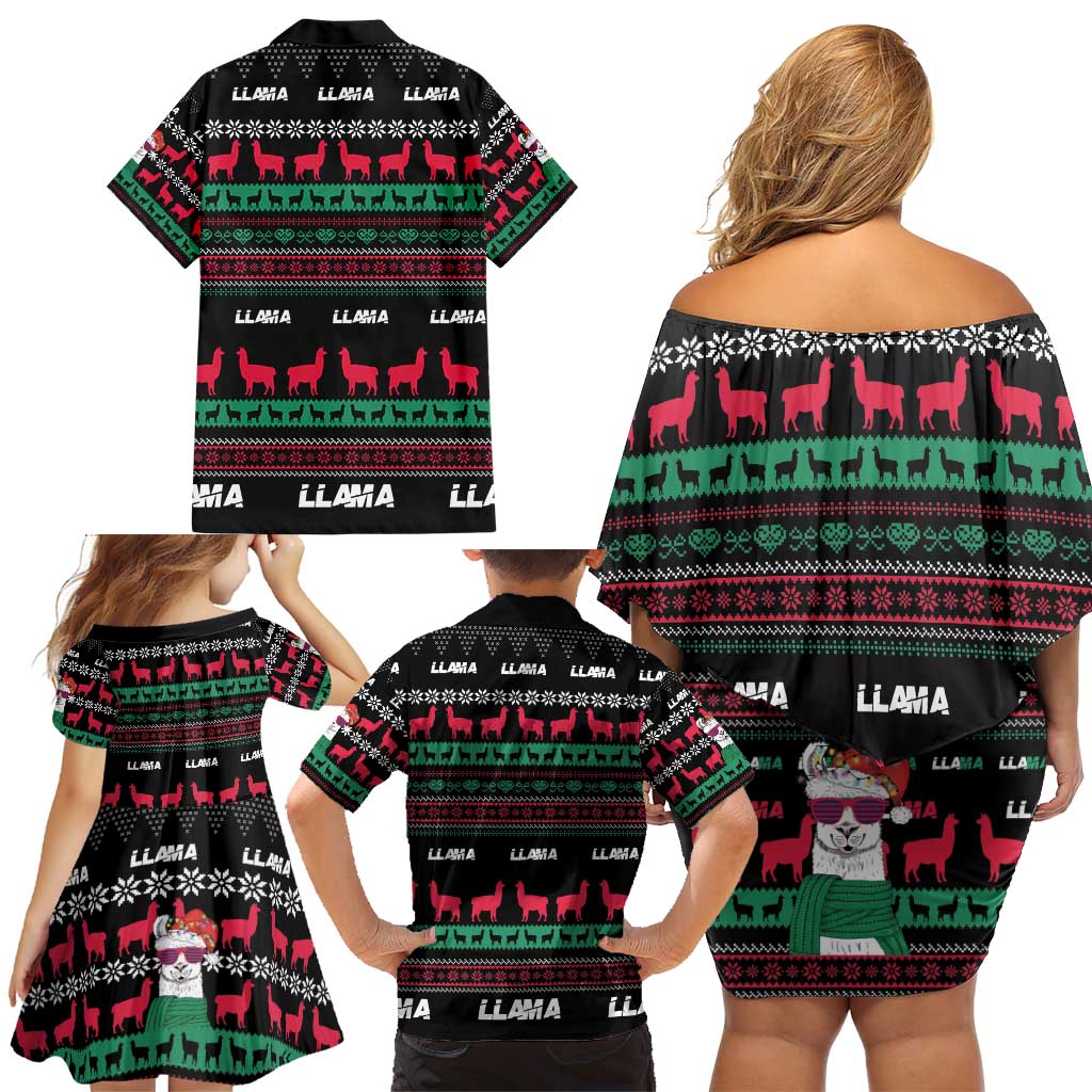 Llama Funny Family Matching Off Shoulder Short Dress and Hawaiian Shirt Llama Christmas DT04 - Wonder Print Shop