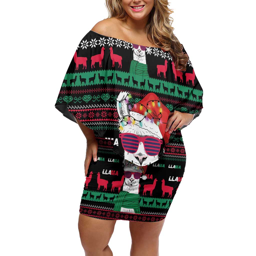 Llama Funny Family Matching Off Shoulder Short Dress and Hawaiian Shirt Llama Christmas DT04 - Wonder Print Shop