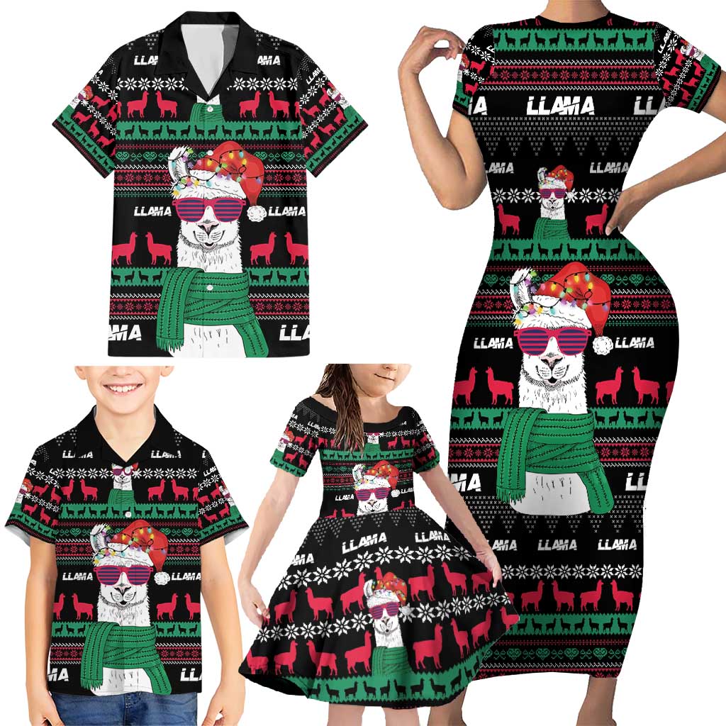 Llama Funny Family Matching Short Sleeve Bodycon Dress and Hawaiian Shirt Llama Christmas DT04 - Wonder Print Shop