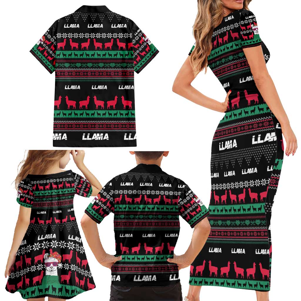Llama Funny Family Matching Short Sleeve Bodycon Dress and Hawaiian Shirt Llama Christmas DT04 - Wonder Print Shop