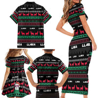 Llama Funny Family Matching Short Sleeve Bodycon Dress and Hawaiian Shirt Llama Christmas DT04 - Wonder Print Shop