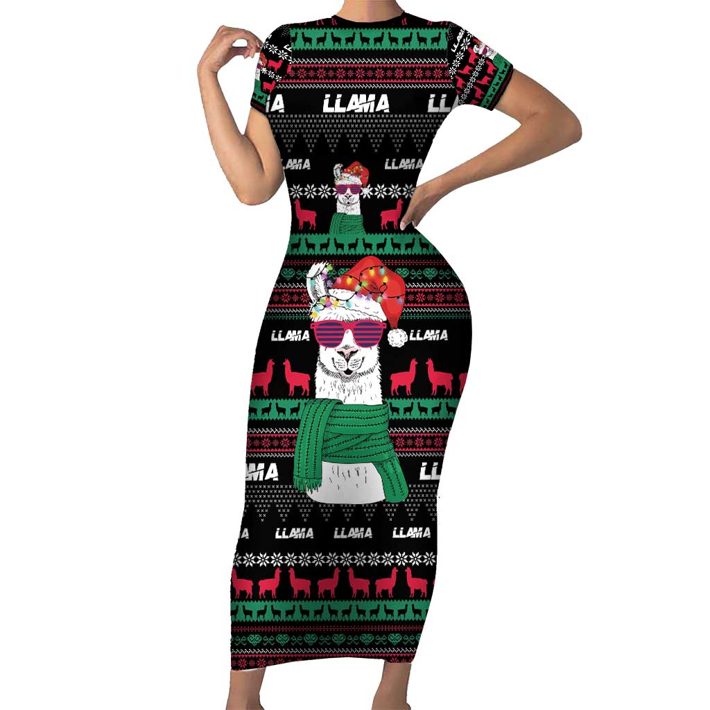 Llama Funny Family Matching Short Sleeve Bodycon Dress and Hawaiian Shirt Llama Christmas DT04 - Wonder Print Shop