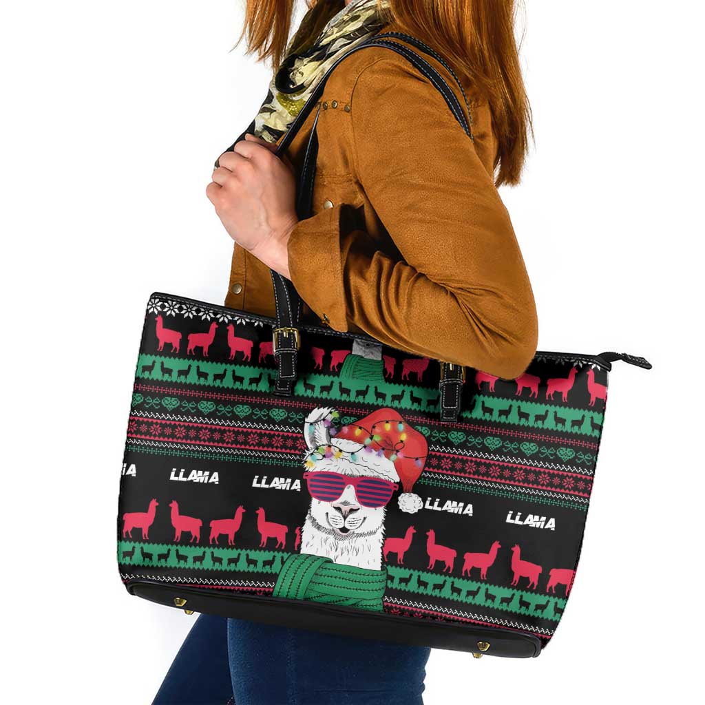 Llama Funny Leather Tote Bag Llama Christmas DT04 - Wonder Print Shop