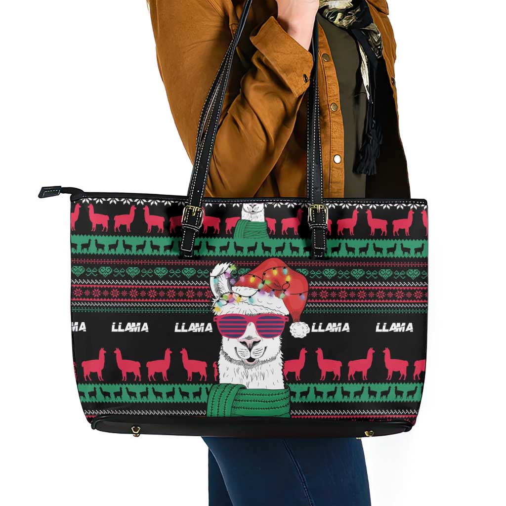 Llama Funny Leather Tote Bag Llama Christmas DT04 - Wonder Print Shop
